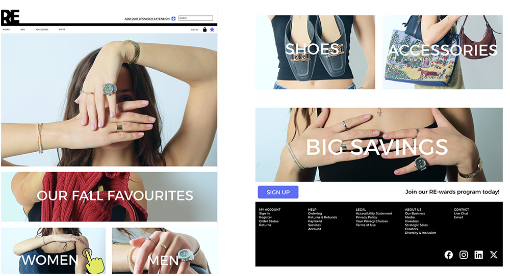 RE website showcasing new fall clothing